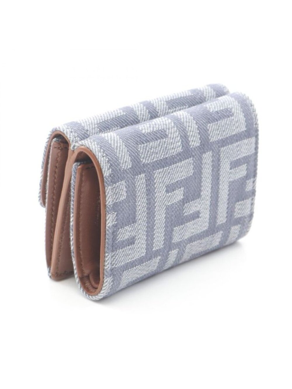 Fendi Trifold Wallet Baguette Zucca Light Blue Canvas - Picture 2 of 6